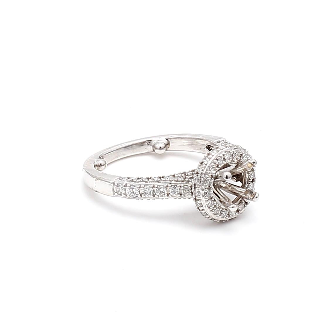 14K WG Semi Mount Ring with 0.25 Carat Round Diamonds Fits 5.05x4.96 MM 0.50ct