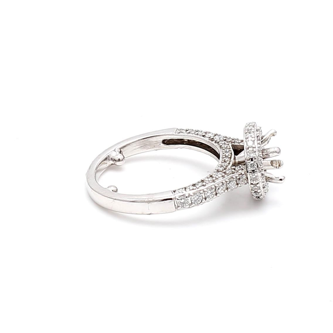 14K WG Semi Mount Ring with 0.25 Carat Round Diamonds Fits 5.05x4.96 MM 0.50ct