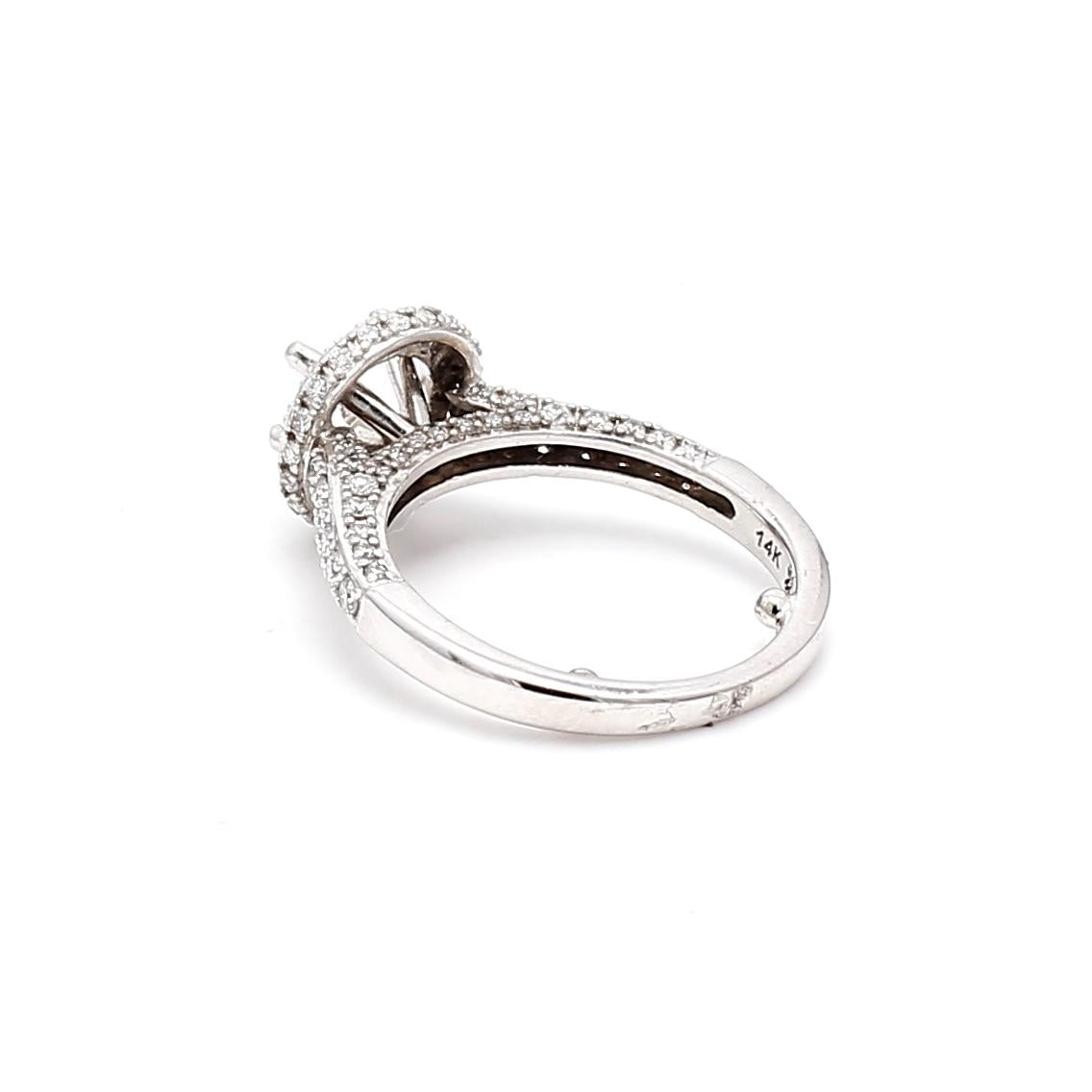 14K WG Semi Mount Ring with 0.25 Carat Round Diamonds Fits 5.05x4.96 MM 0.50ct