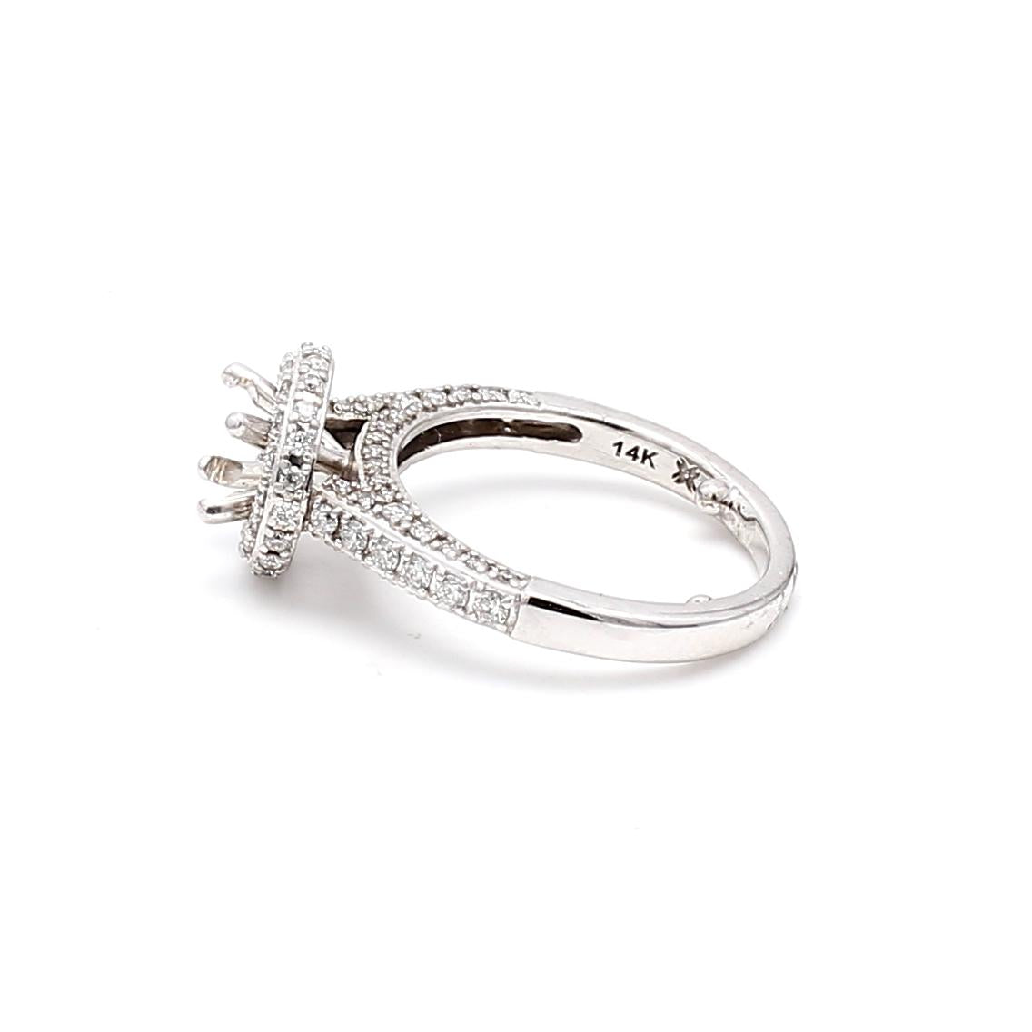 14K WG Semi Mount Ring with 0.25 Carat Round Diamonds Fits 5.05x4.96 MM 0.50ct