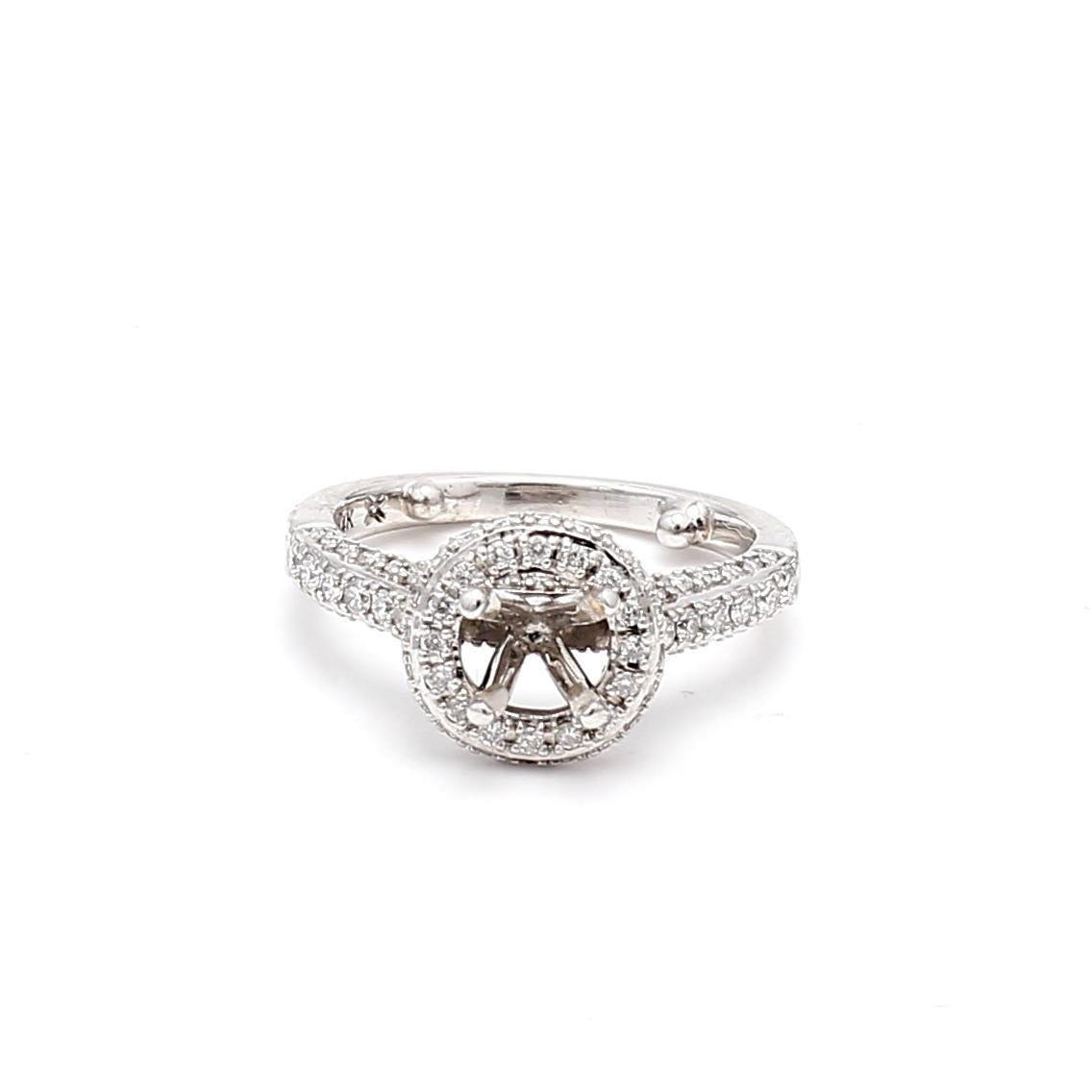 14K WG Semi Mount Ring with 0.25 Carat Round Diamonds Fits 5.05x4.96 MM 0.50ct