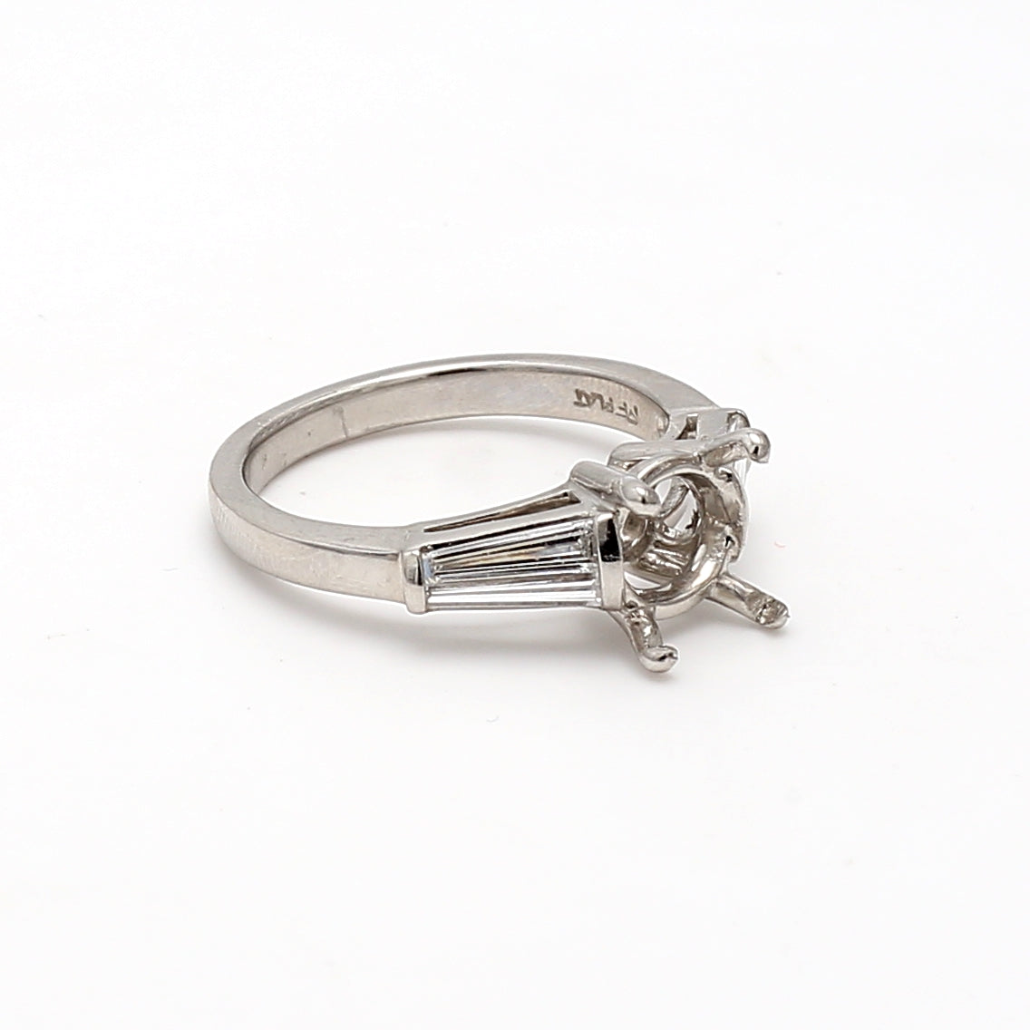 0.80 Carat Tapered Baguette Shape F VS1 Diamond Platinum Semi Mount Ring