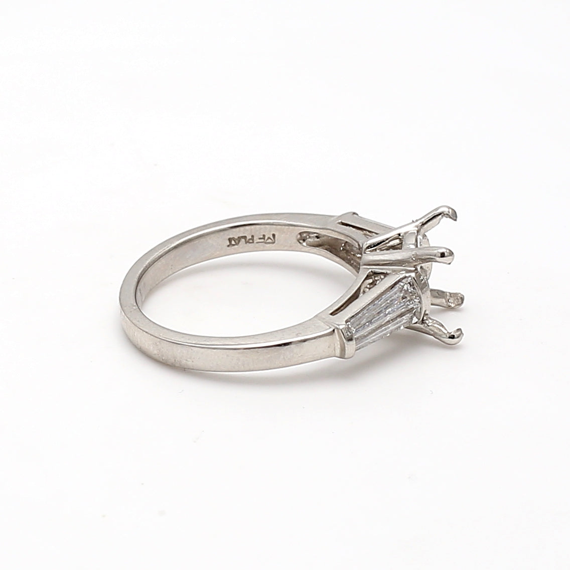 0.80 Carat Tapered Baguette Shape F VS1 Diamond Platinum Semi Mount Ring