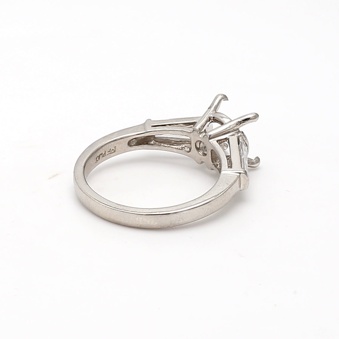0.80 Carat Tapered Baguette Shape F VS1 Diamond Platinum Semi Mount Ring