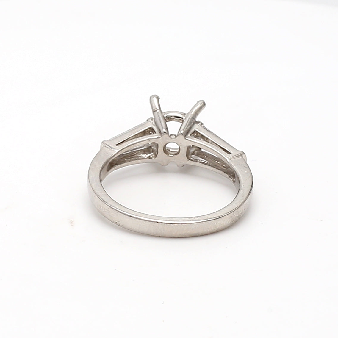 0.80 Carat Tapered Baguette Shape F VS1 Diamond Platinum Semi Mount Ring