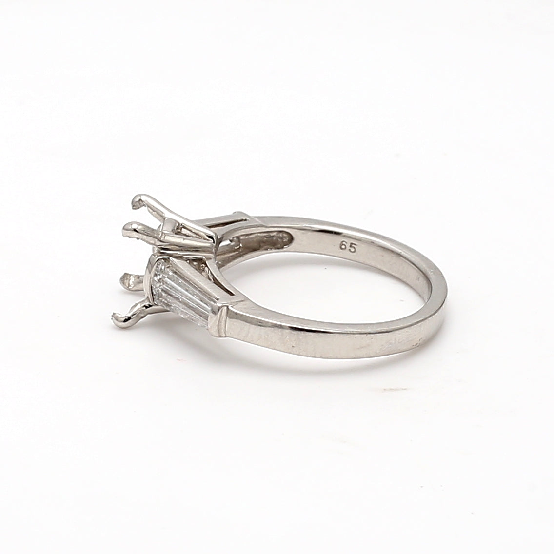 0.80 Carat Tapered Baguette Shape F VS1 Diamond Platinum Semi Mount Ring