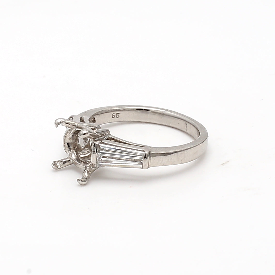 0.80 Carat Tapered Baguette Shape F VS1 Diamond Platinum Semi Mount Ring