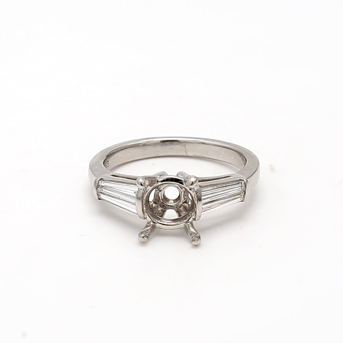 0.80 Carat Tapered Baguette Shape F VS1 Diamond Platinum Semi Mount Ring