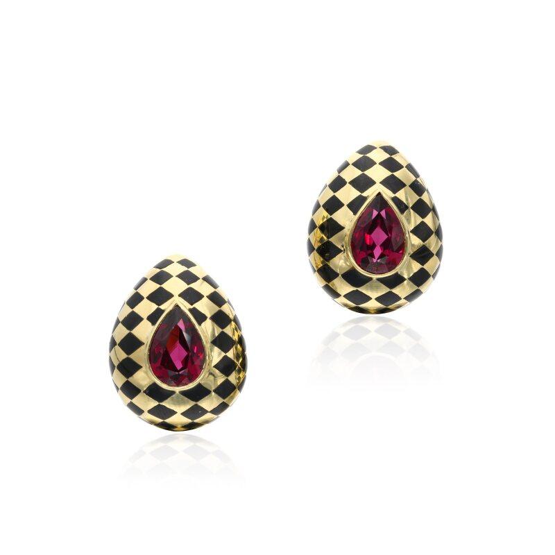 Tiffany & Co. Angela Cummings 12.5ct Tourmaline Black Jade 18K Gold Clip Earring