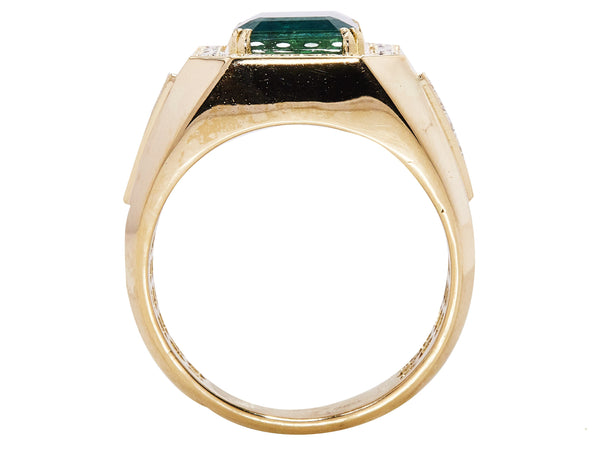 5.04 Carat Emerald 1.50 Carat Round Diamond 18 Karat Yellow Gold Cocktail Ring