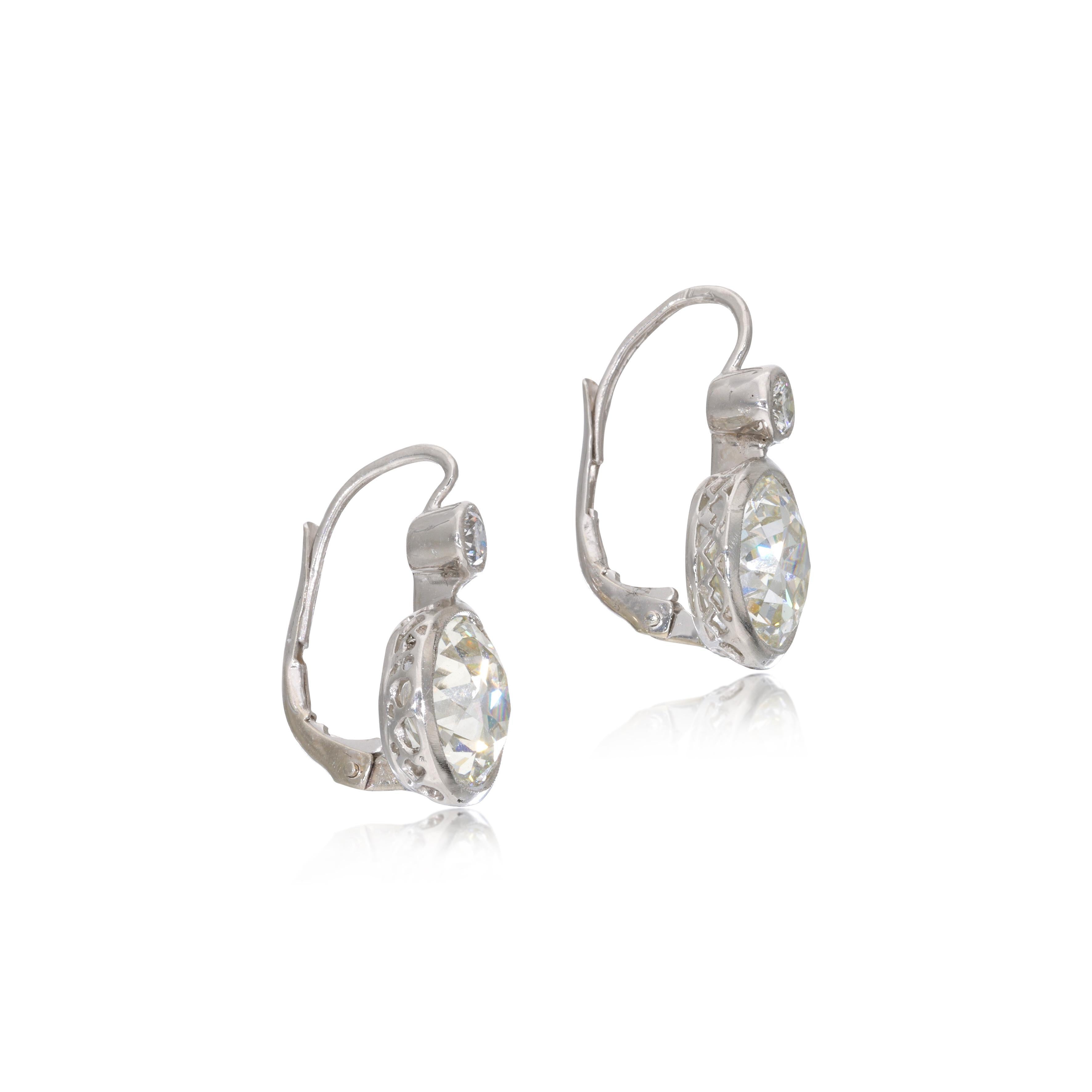 14K WG Leverback Earrings with 8.16ct Old European & Circular Diamonds K I1 GIA
