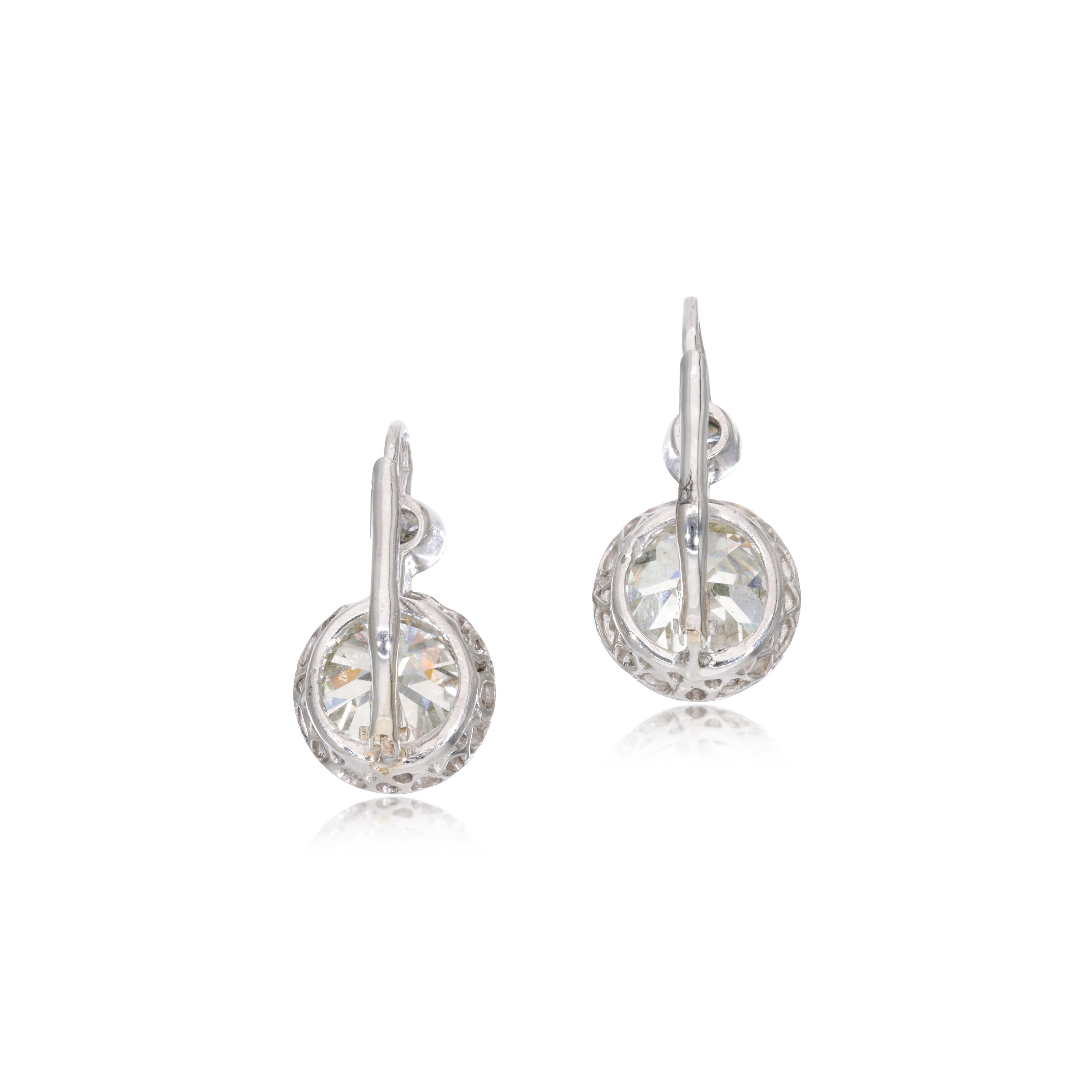 14K WG Leverback Earrings with 8.16ct Old European & Circular Diamonds K I1 GIA