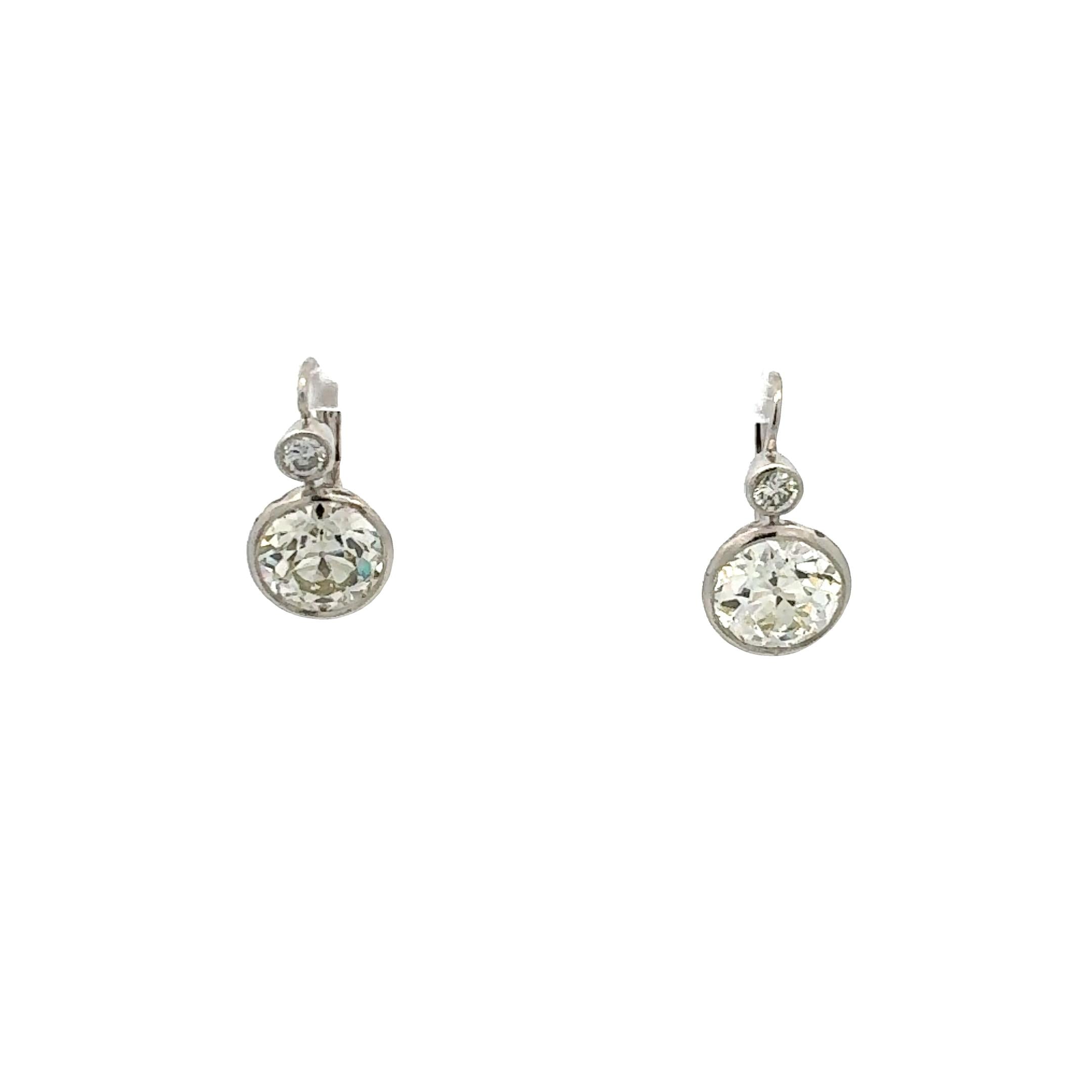 14K WG Leverback Earrings with 8.16ct Old European & Circular Diamonds K I1 GIA