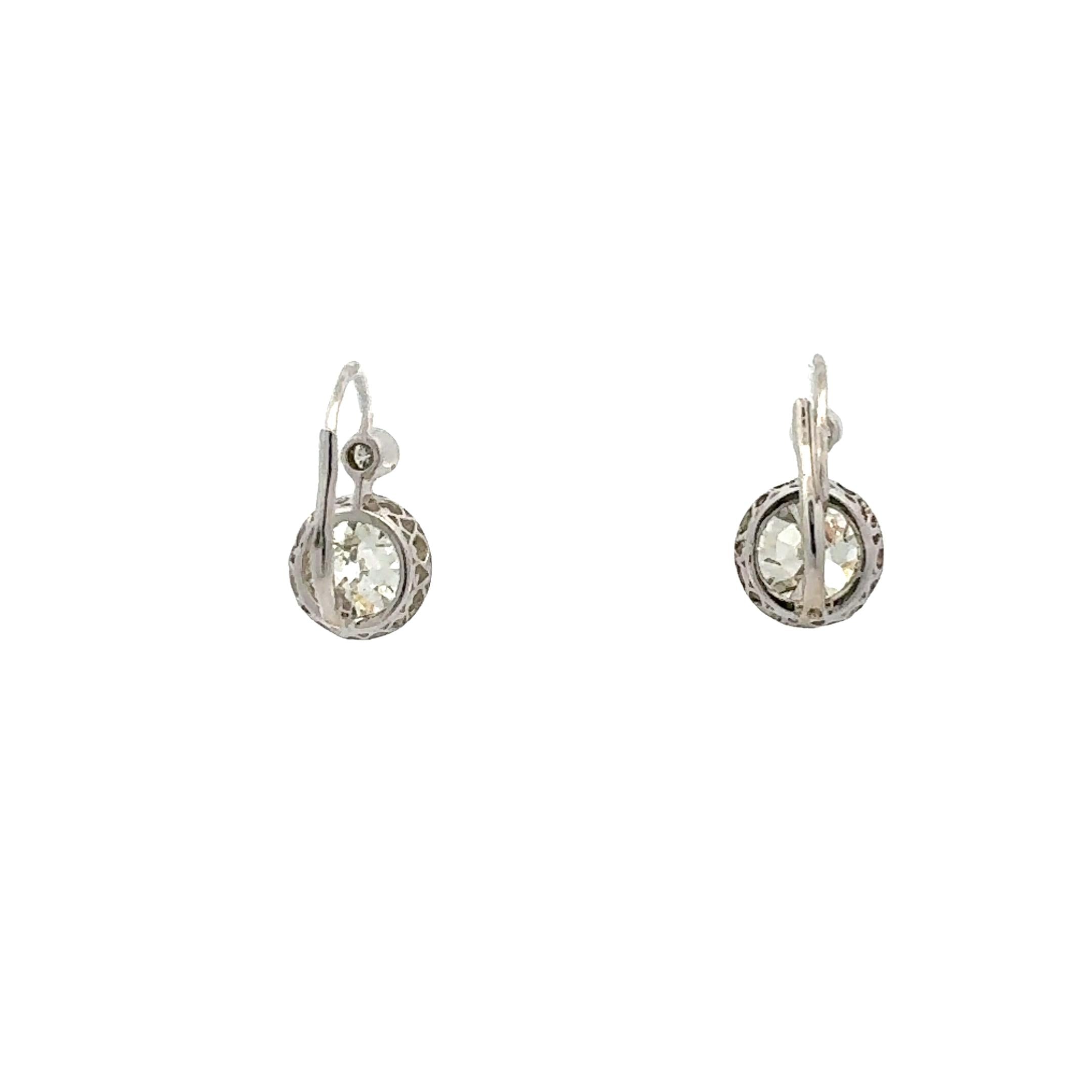 14K WG Leverback Earrings with 8.16ct Old European & Circular Diamonds K I1 GIA