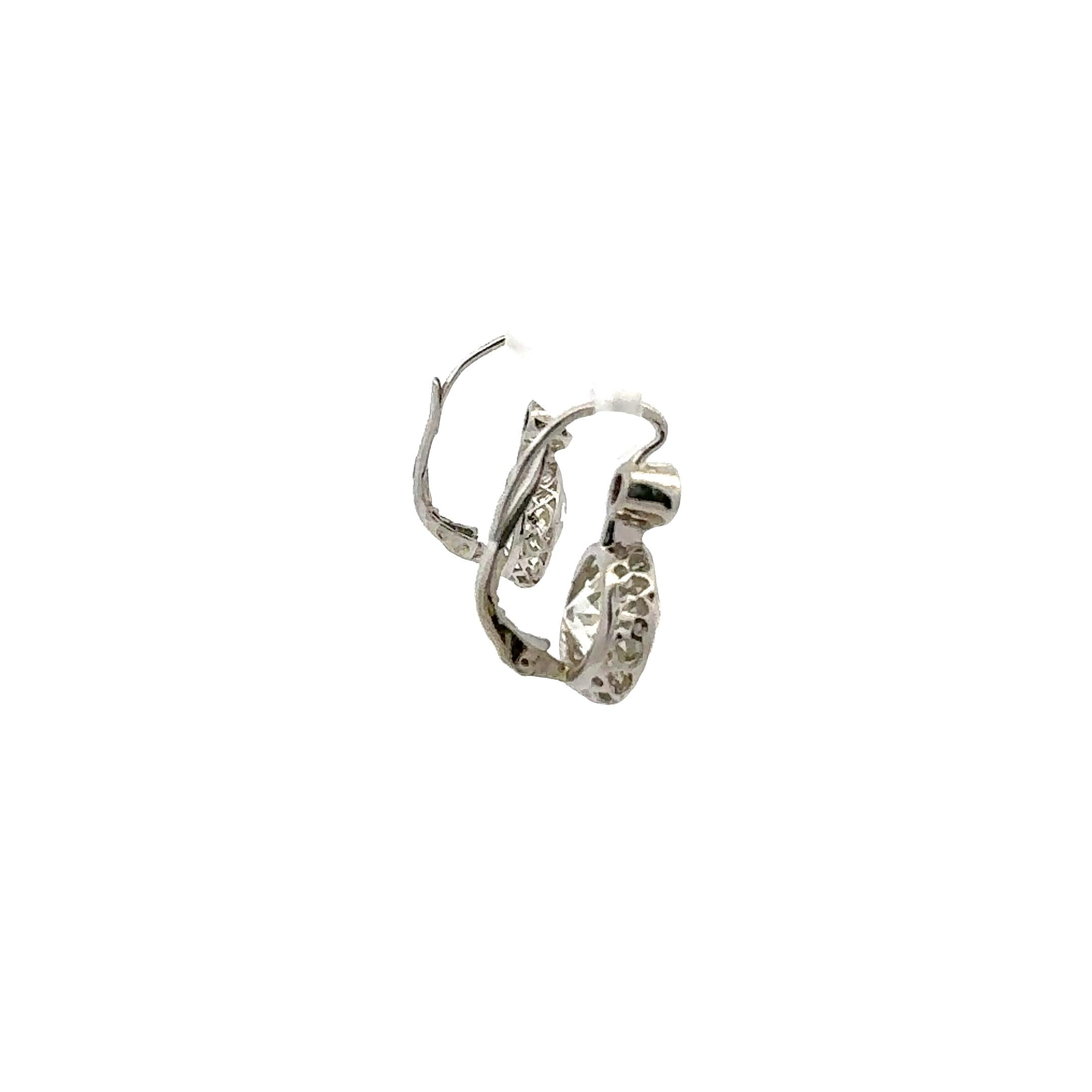 14K WG Leverback Earrings with 8.16ct Old European & Circular Diamonds K I1 GIA