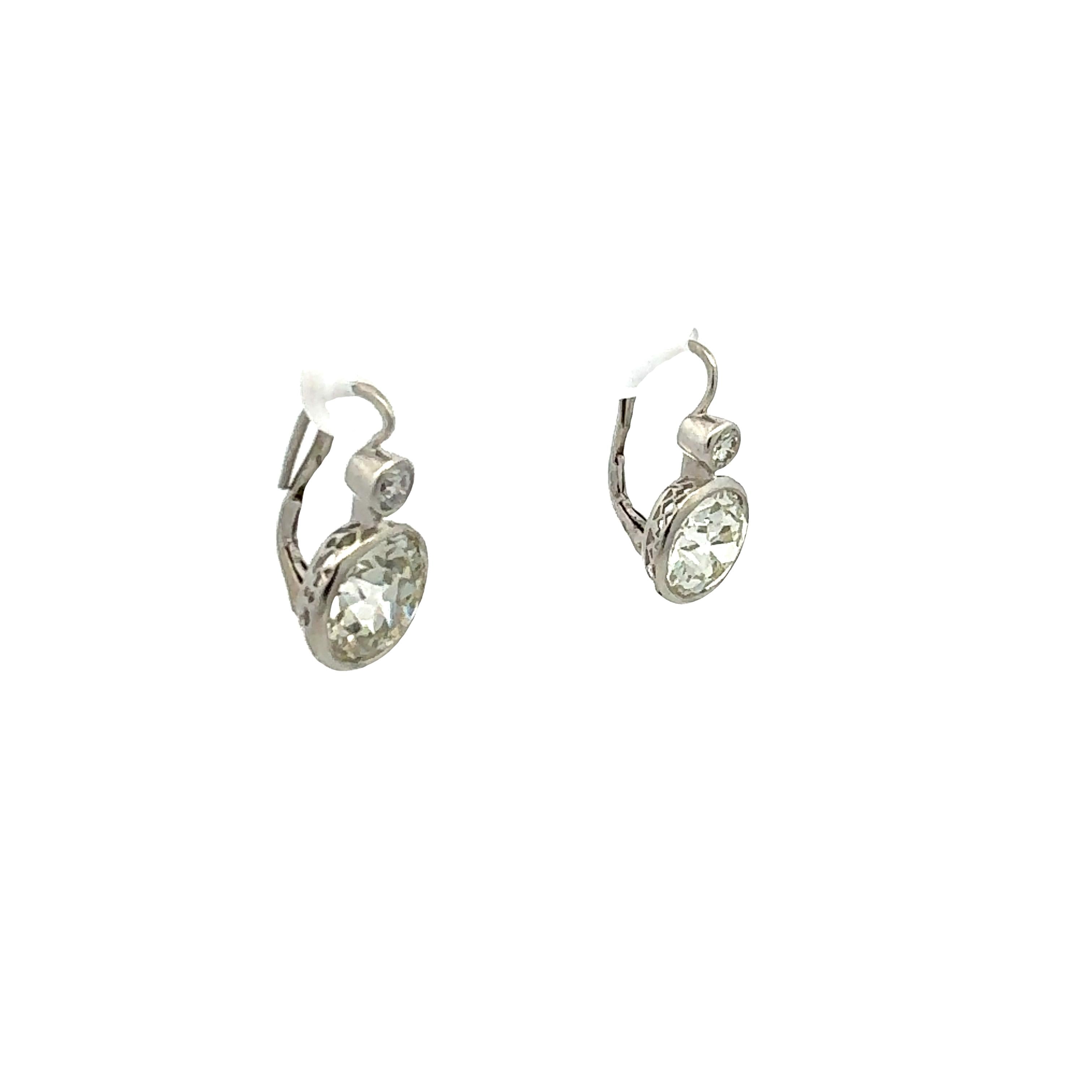 14K WG Leverback Earrings with 8.16ct Old European & Circular Diamonds K I1 GIA