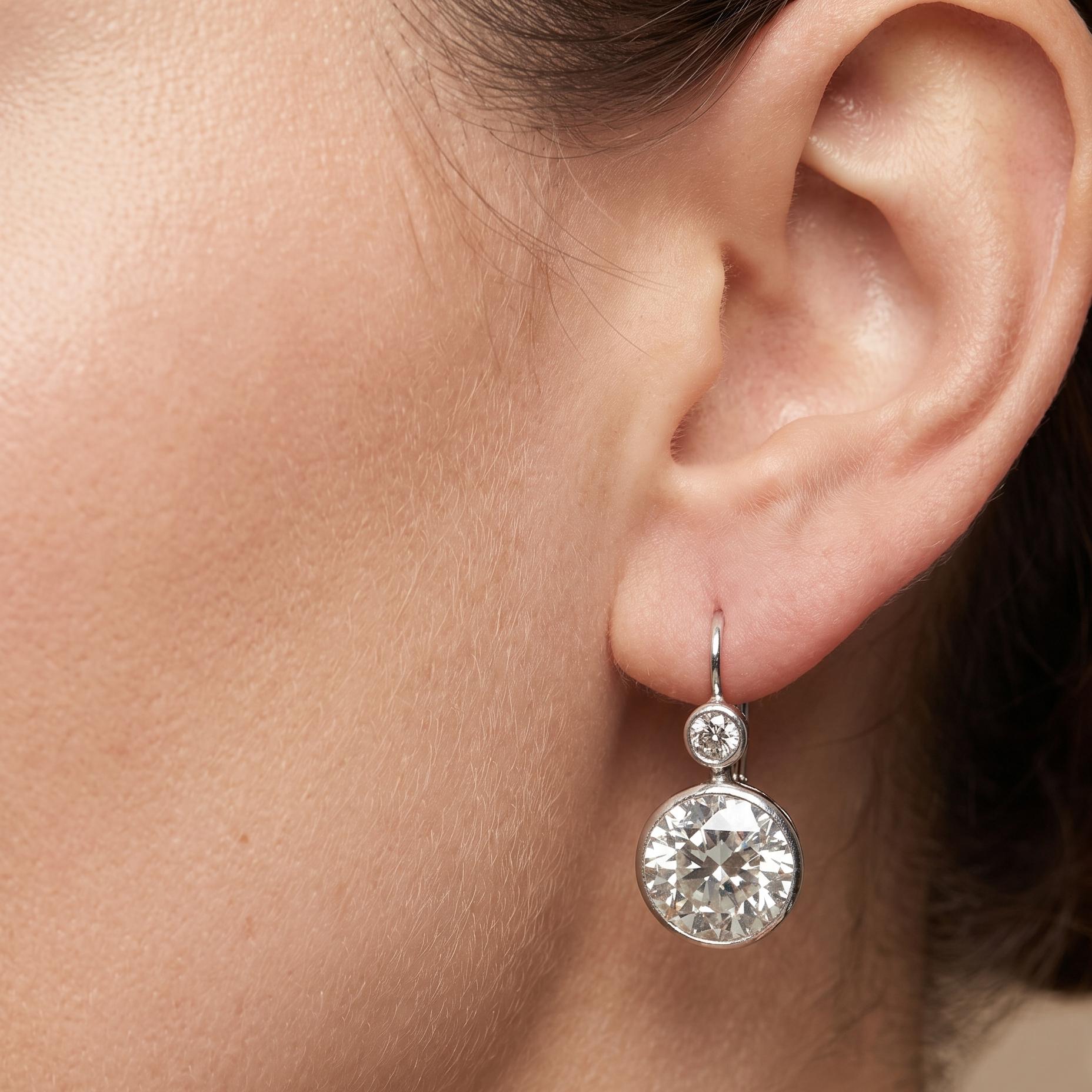 14K WG Leverback Earrings with 8.16ct Old European & Circular Diamonds K I1 GIA