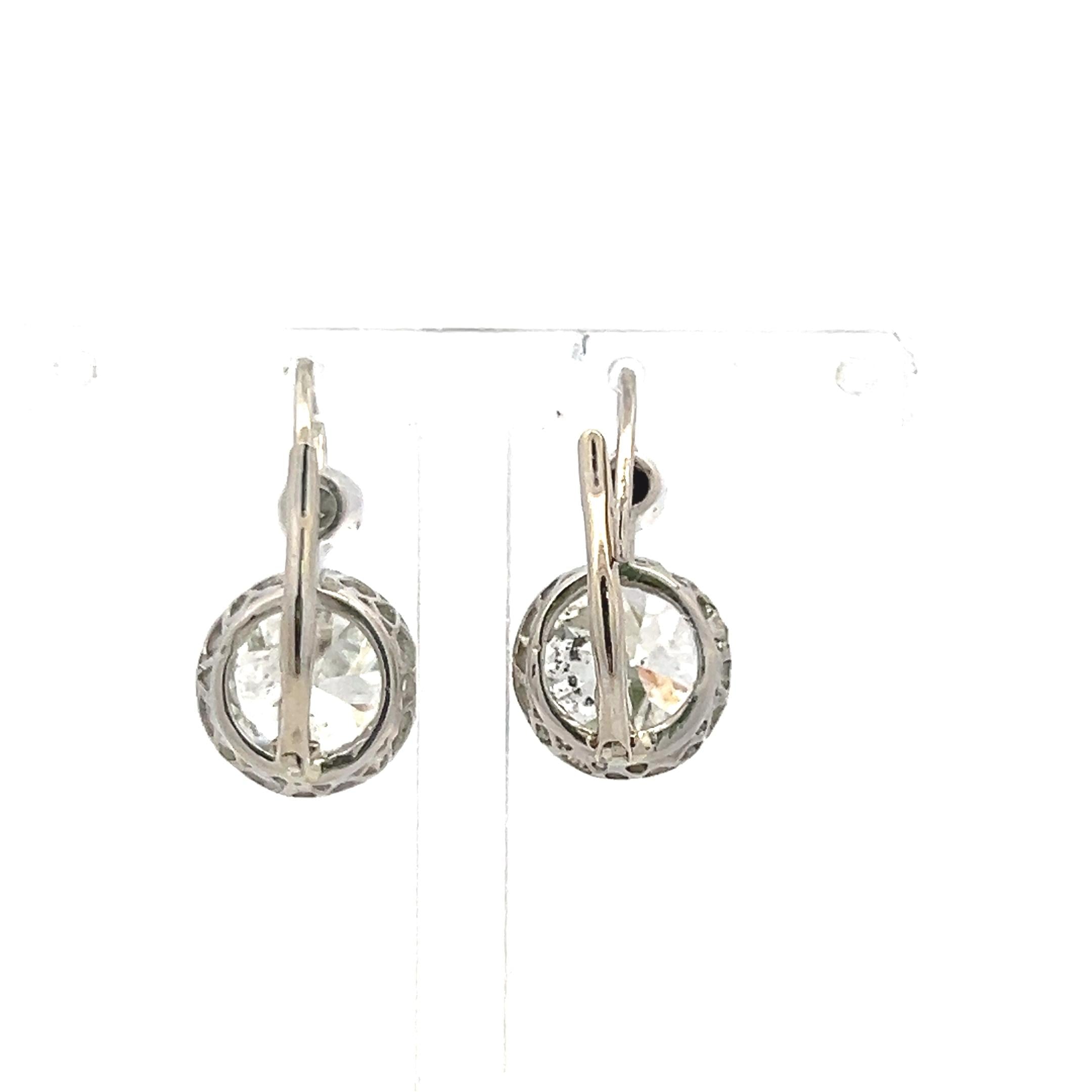 14K WG Leverback Earrings with 8.16ct Old European & Circular Diamonds K I1 GIA
