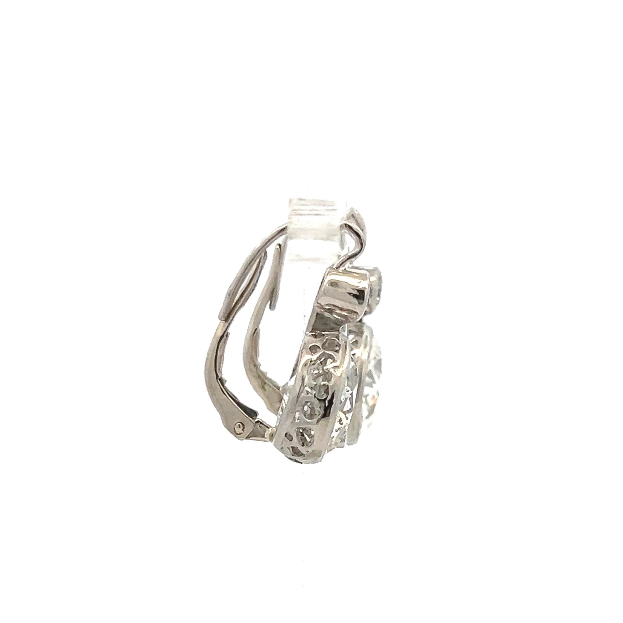 14K WG Leverback Earrings with 8.16ct Old European & Circular Diamonds K I1 GIA