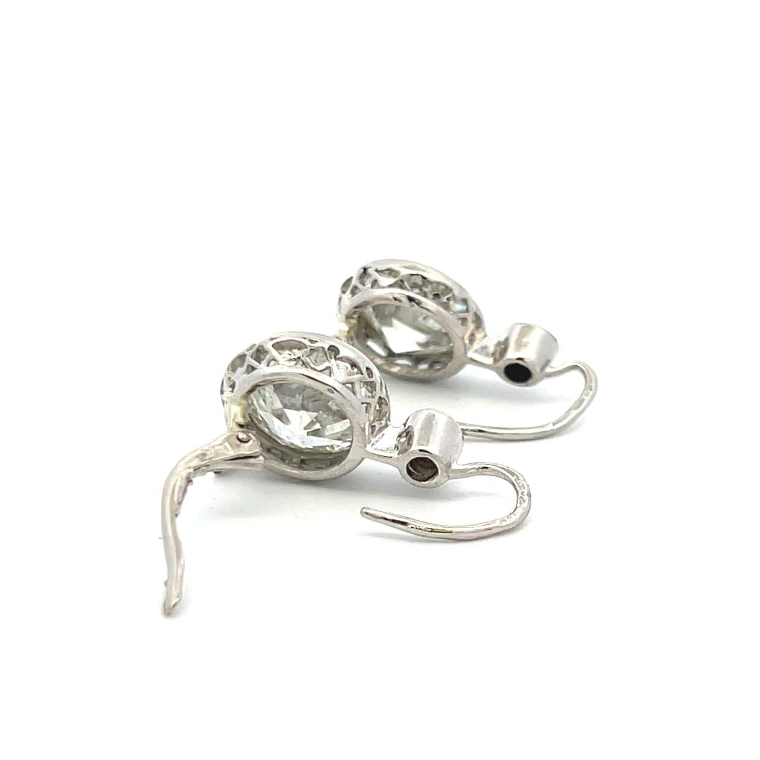 14K WG Leverback Earrings with 8.16ct Old European & Circular Diamonds K I1 GIA