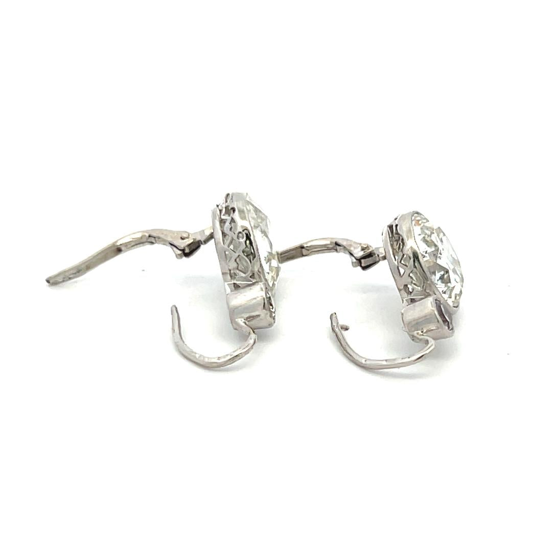 14K WG Leverback Earrings with 8.16ct Old European & Circular Diamonds K I1 GIA