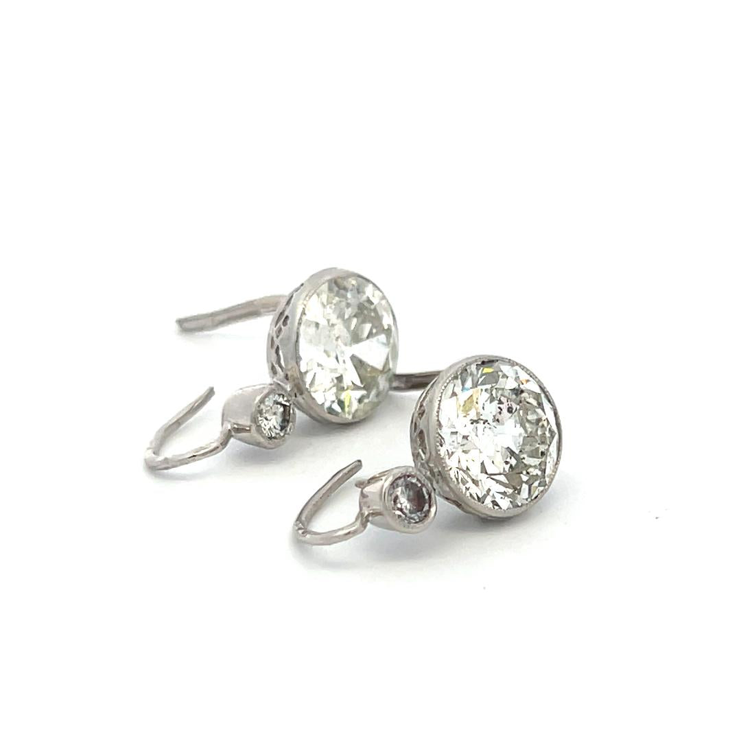 14K WG Leverback Earrings with 8.16ct Old European & Circular Diamonds K I1 GIA
