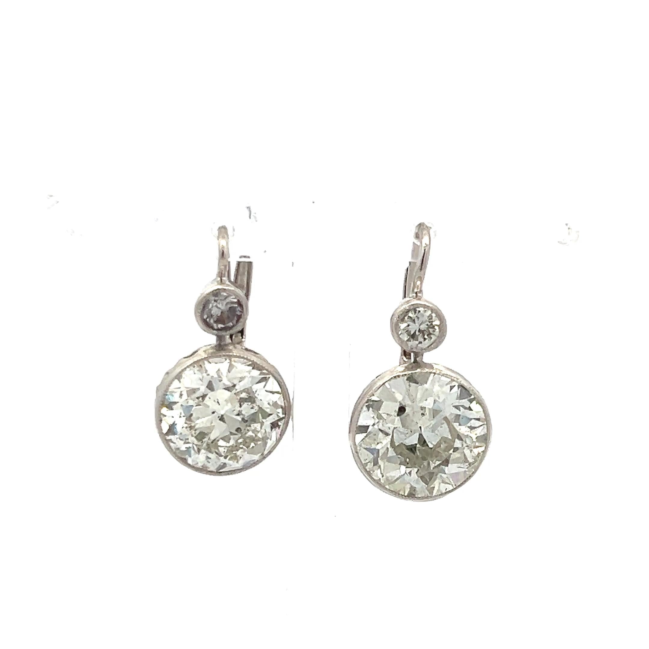 14K WG Leverback Earrings with 8.16ct Old European & Circular Diamonds K I1 GIA