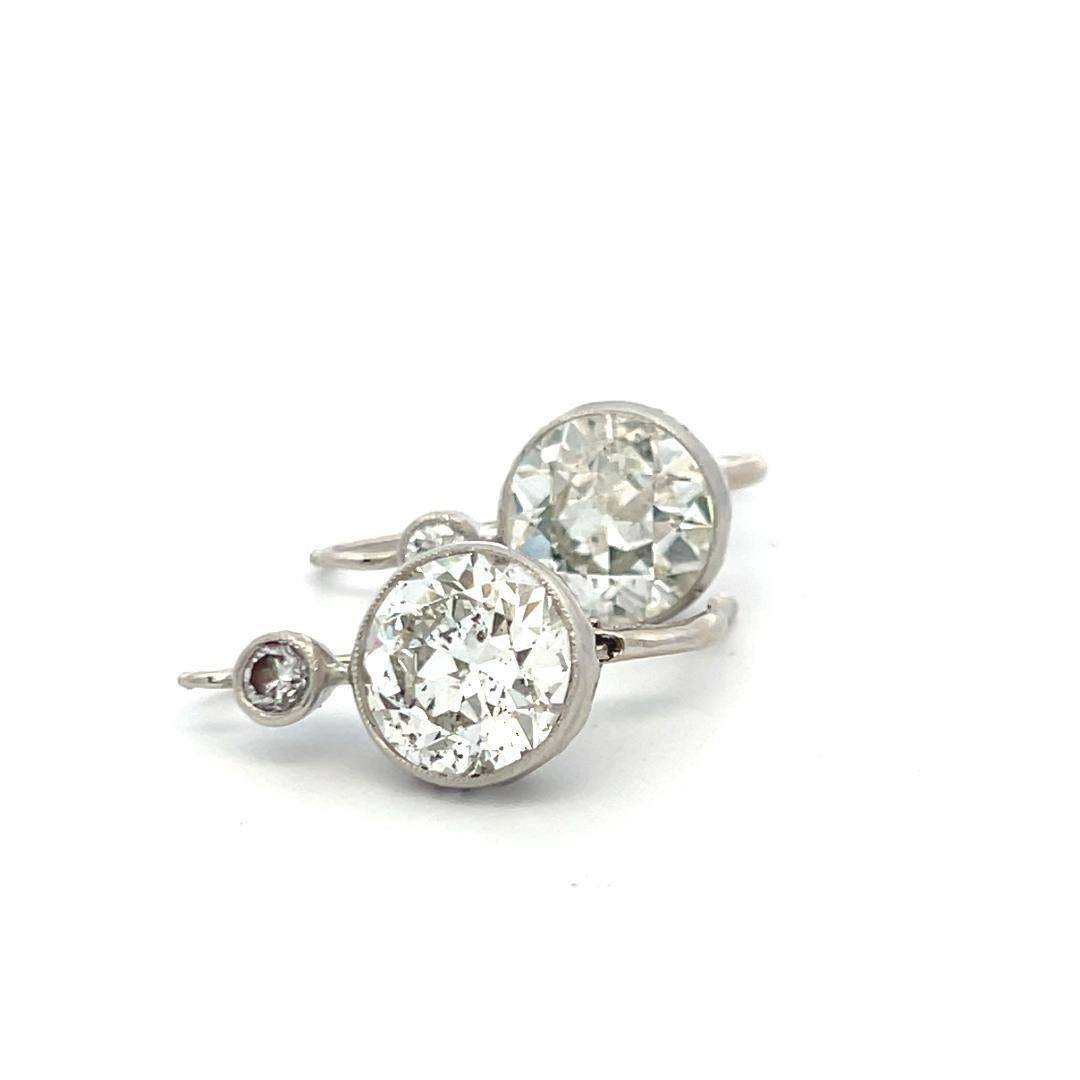 14K WG Leverback Earrings with 8.16ct Old European & Circular Diamonds K I1 GIA
