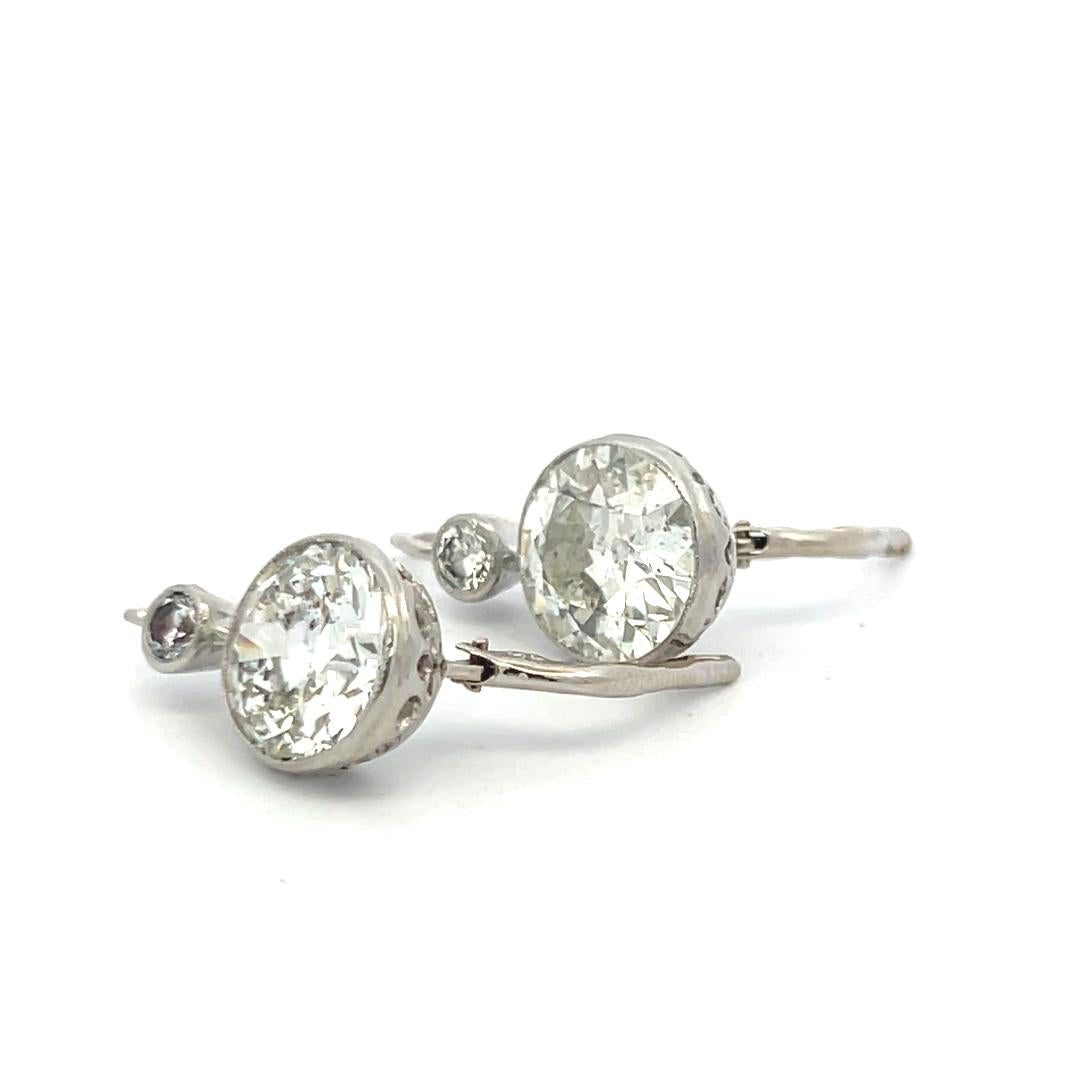 14K WG Leverback Earrings with 8.16ct Old European & Circular Diamonds K I1 GIA