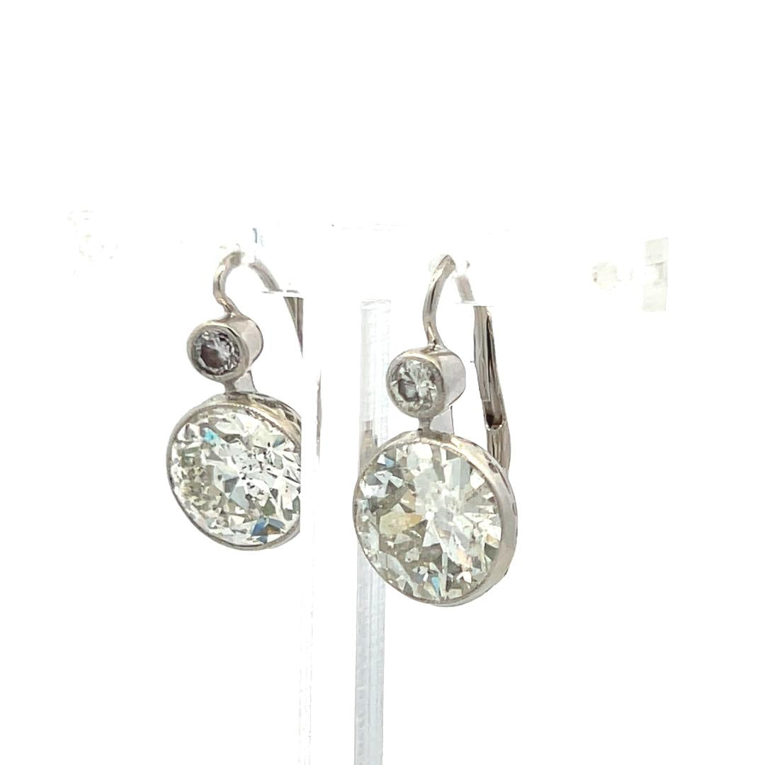 8.16 Carat Circular Brilliant and Old European Diamond 14K White Gold Earrings