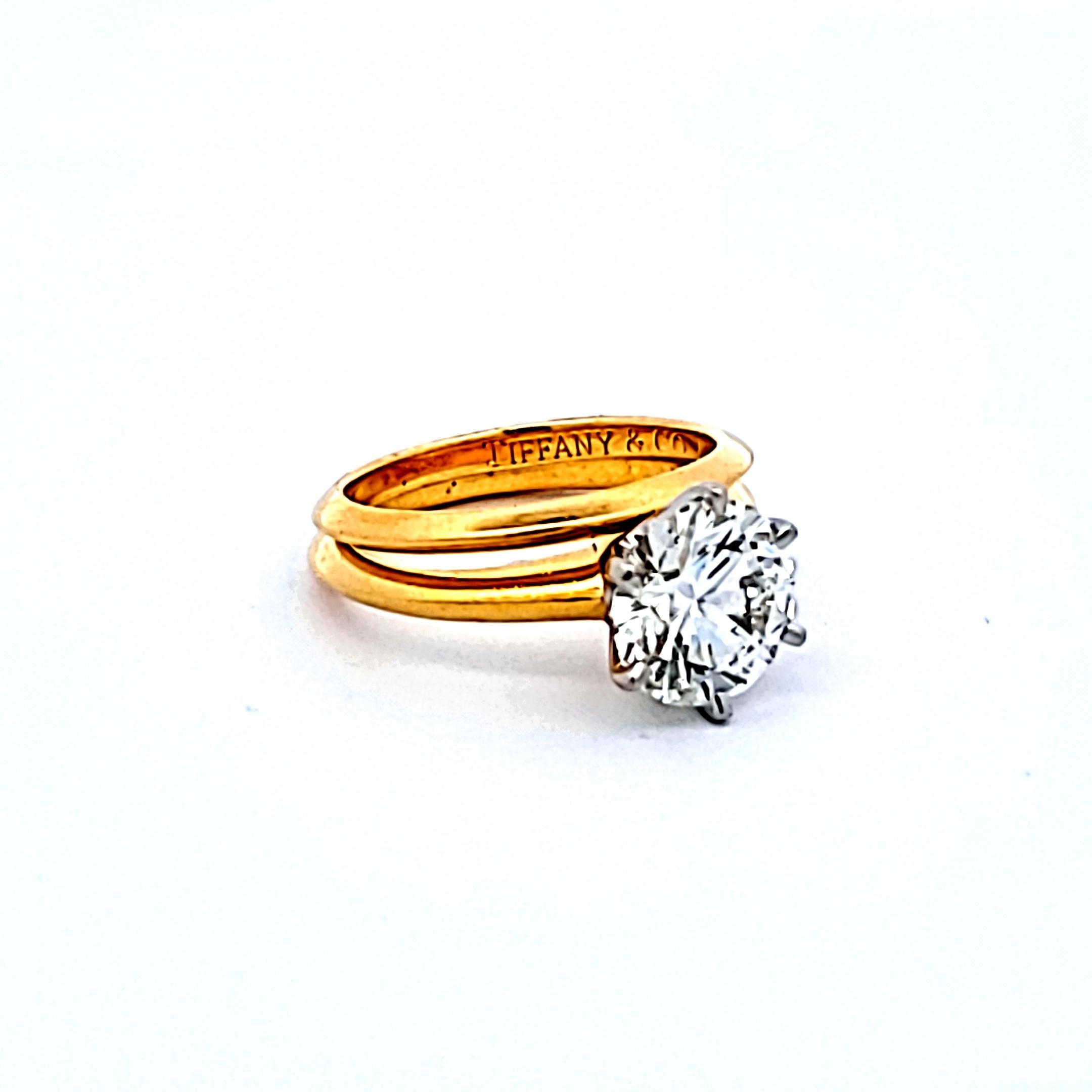 Tiffany & Co 18K Yellow Gold Engagement Ring 2.04 Carat Round I-IF Diamonds