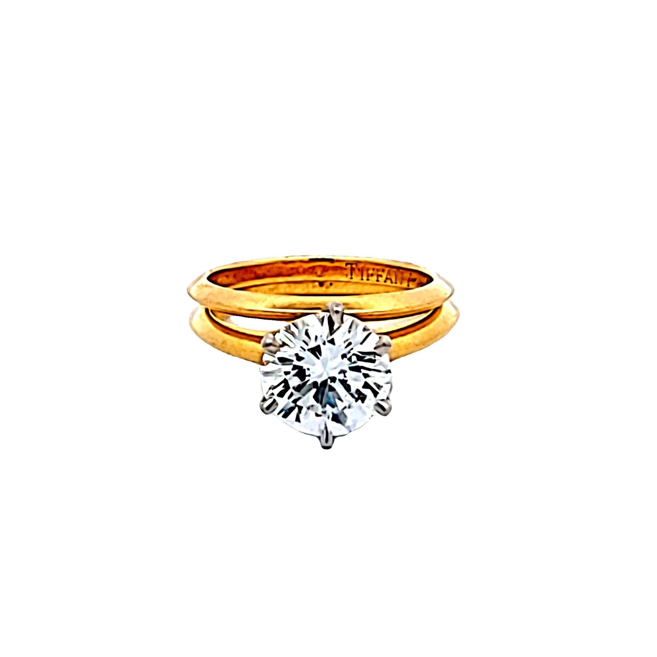 Tiffany & Co 18K Yellow Gold Engagement Ring 2.04 Carat Round I-IF Diamonds