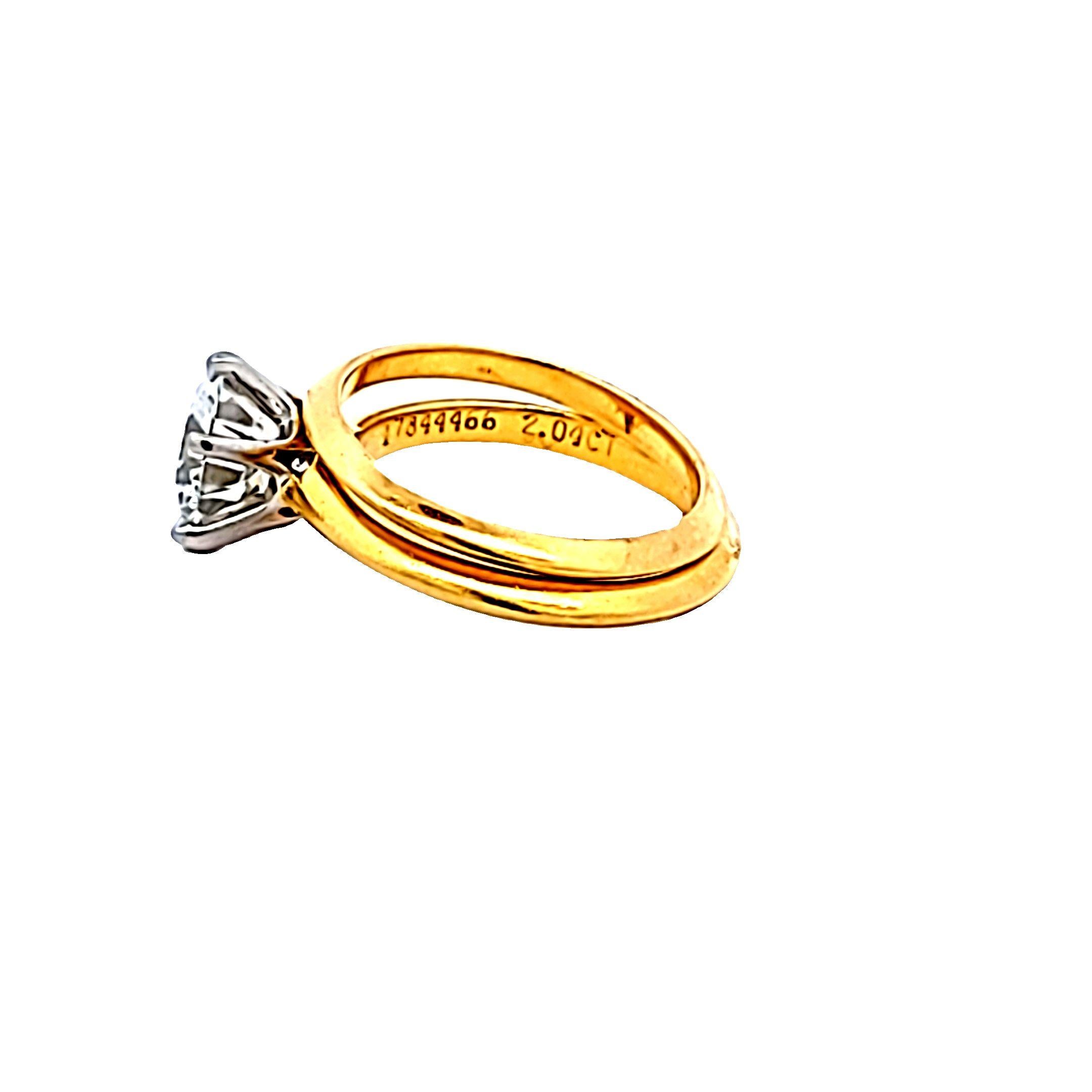 Tiffany & Co 18K Yellow Gold Engagement Ring 2.04 Carat Round I-IF Diamonds