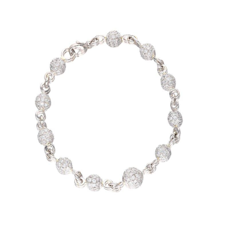 Platinum Link Bracelet with 13.60ct G-SI1 Round Brilliant Diamond Spheres