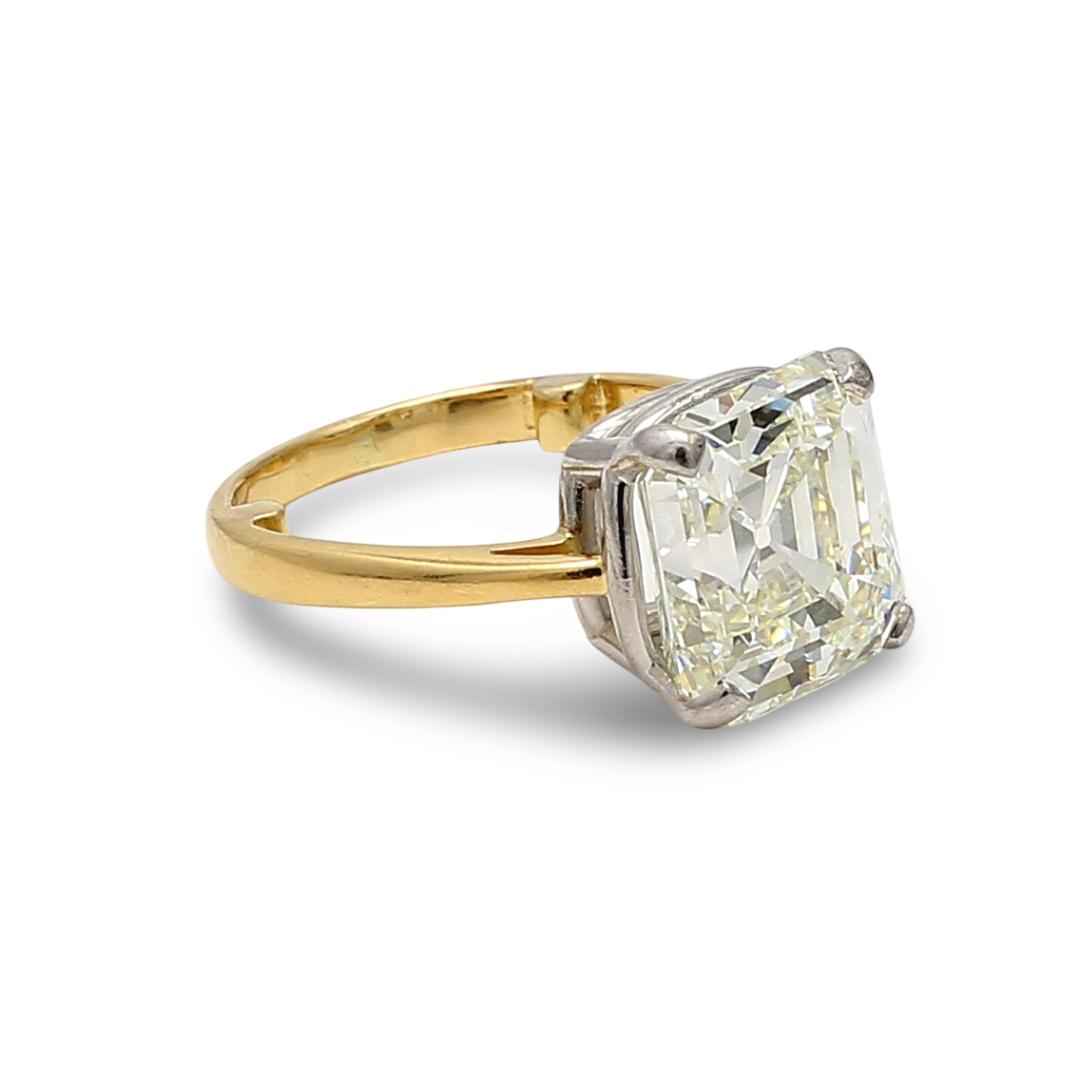 10.42 Carat Asscher Cut L VS1 Diamond 18 Karat Yellow Gold/Platinum Wedding Ring