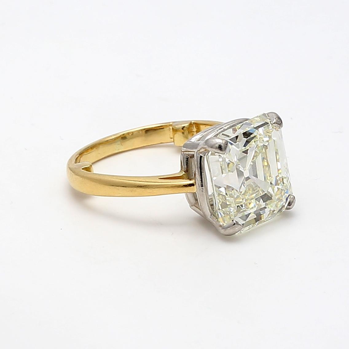 18K YG/Plat Wedding Ring with 10.42 Carat Asscher Cut Diamonds Size 7 L VS1 GIA