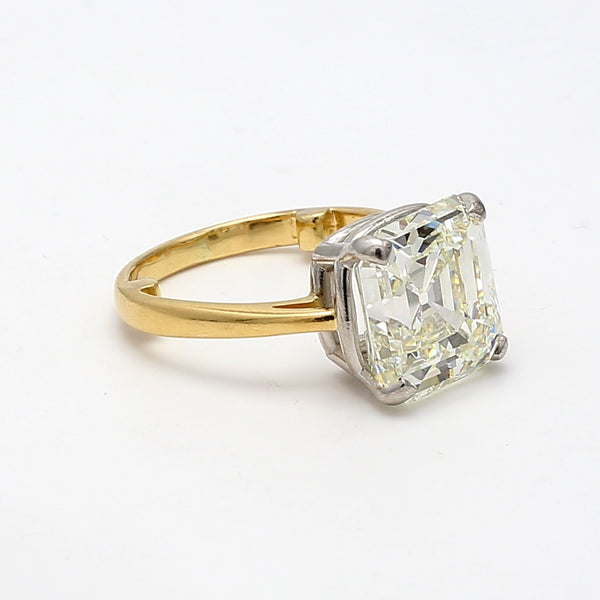 10.42 Carat Asscher Cut L VS1 Diamond 18K YG and Platinum Wedding Ring