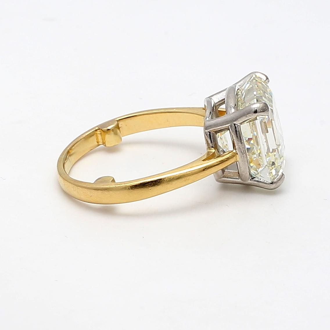 18K YG/Plat Wedding Ring with 10.42 Carat Asscher Cut Diamonds Size 7 L VS1 GIA