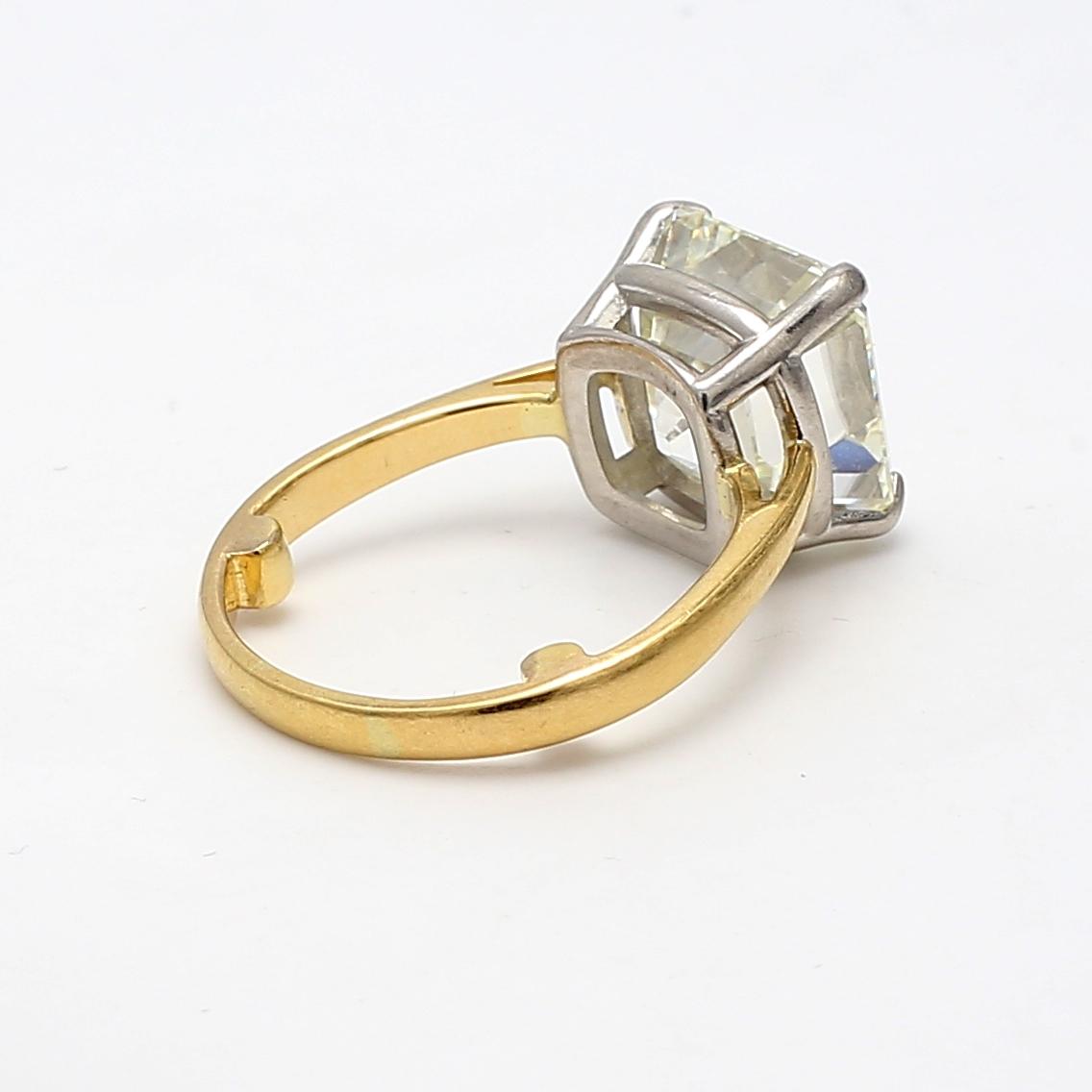 18K YG/Plat Wedding Ring with 10.42 Carat Asscher Cut Diamonds Size 7 L VS1 GIA