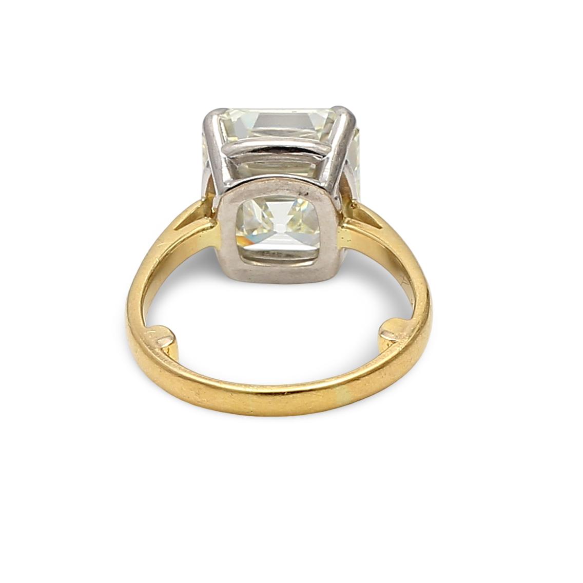 10.42 Carat Asscher Cut L VS1 Diamond 18 Karat Yellow Gold/Platinum Wedding Ring