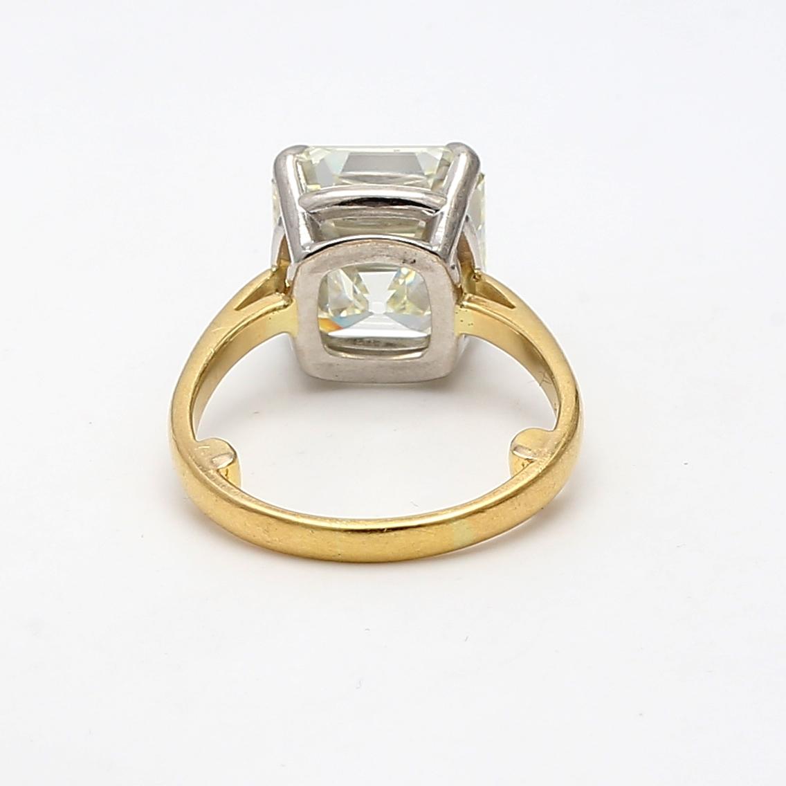 18K YG/Plat Wedding Ring with 10.42 Carat Asscher Cut Diamonds Size 7 L VS1 GIA