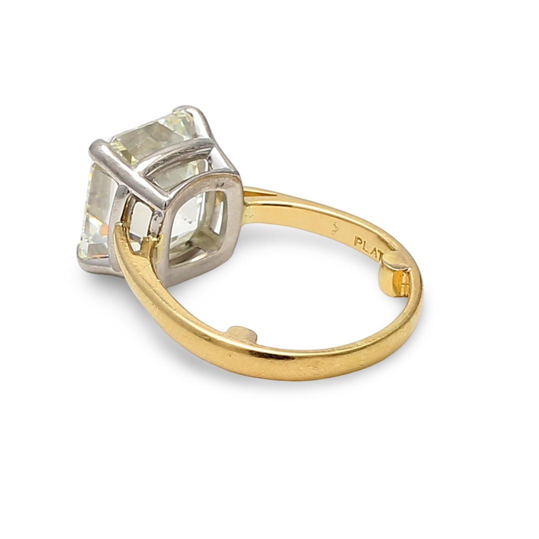 10.42 Carat Asscher Cut L VS1 Diamond 18 Karat Yellow Gold/Platinum Wedding Ring