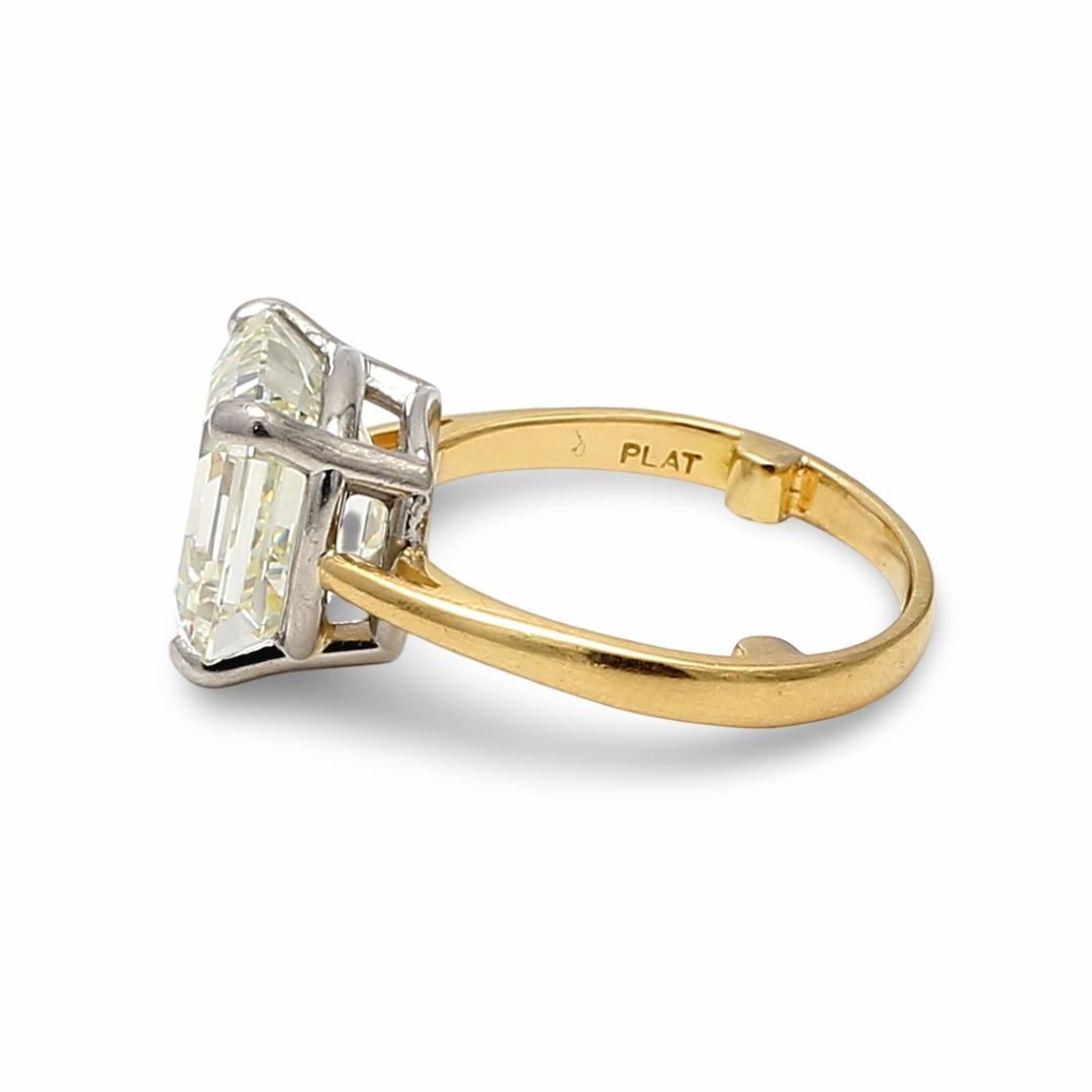 10.42 Carat Asscher Cut L VS1 Diamond 18 Karat Yellow Gold/Platinum Wedding Ring