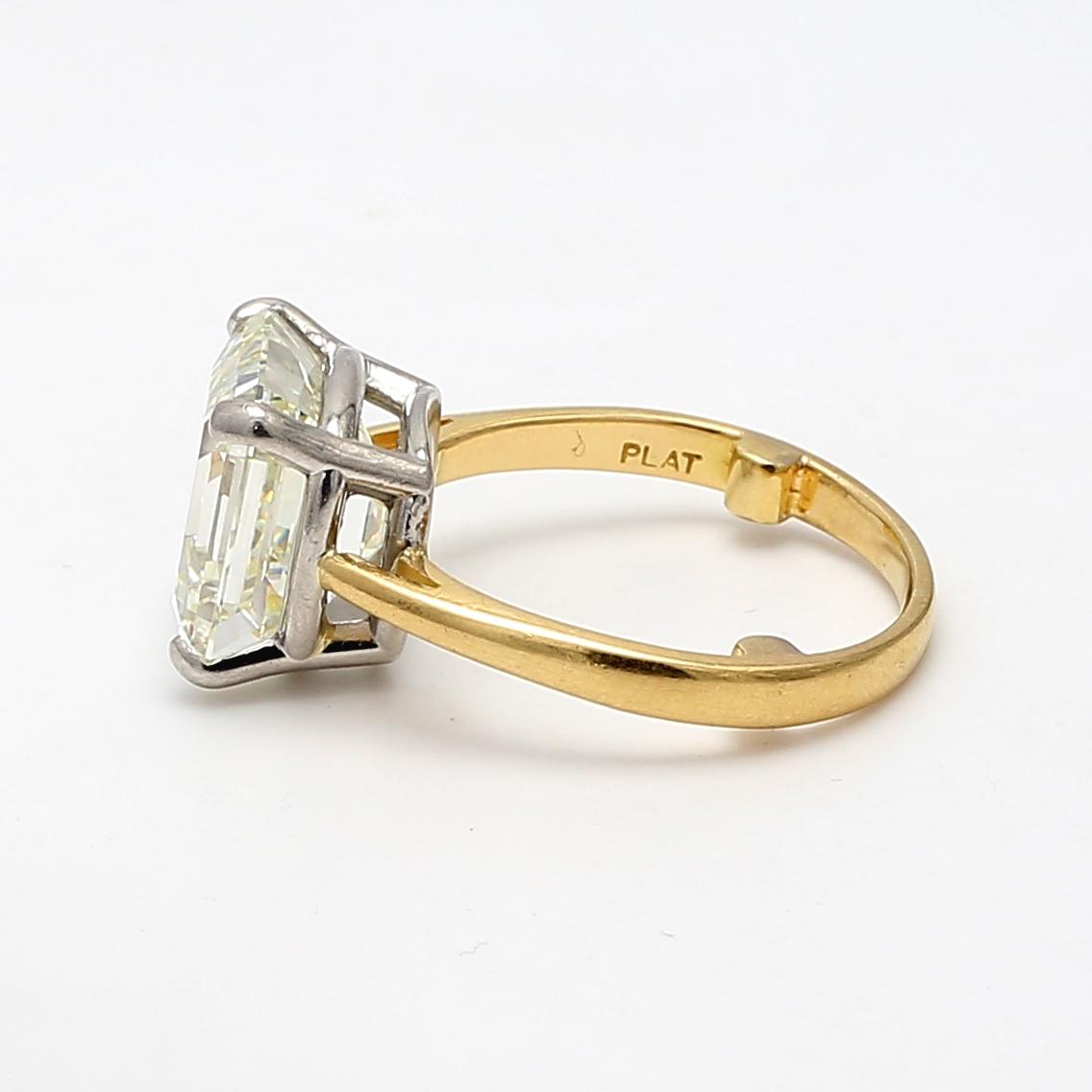 18K YG/Plat Wedding Ring with 10.42 Carat Asscher Cut Diamonds Size 7 L VS1 GIA