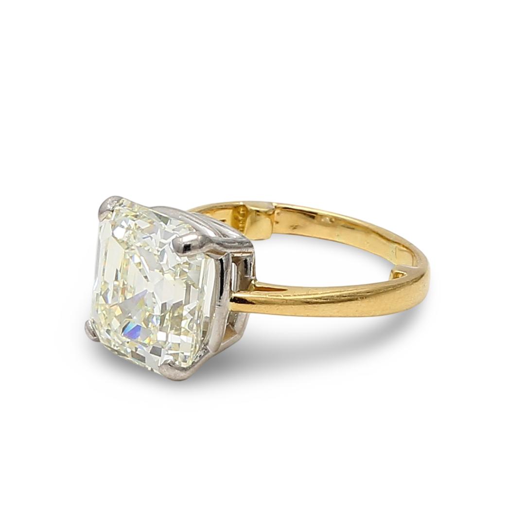 10.42 Carat Asscher Cut L VS1 Diamond 18 Karat Yellow Gold/Platinum Wedding Ring