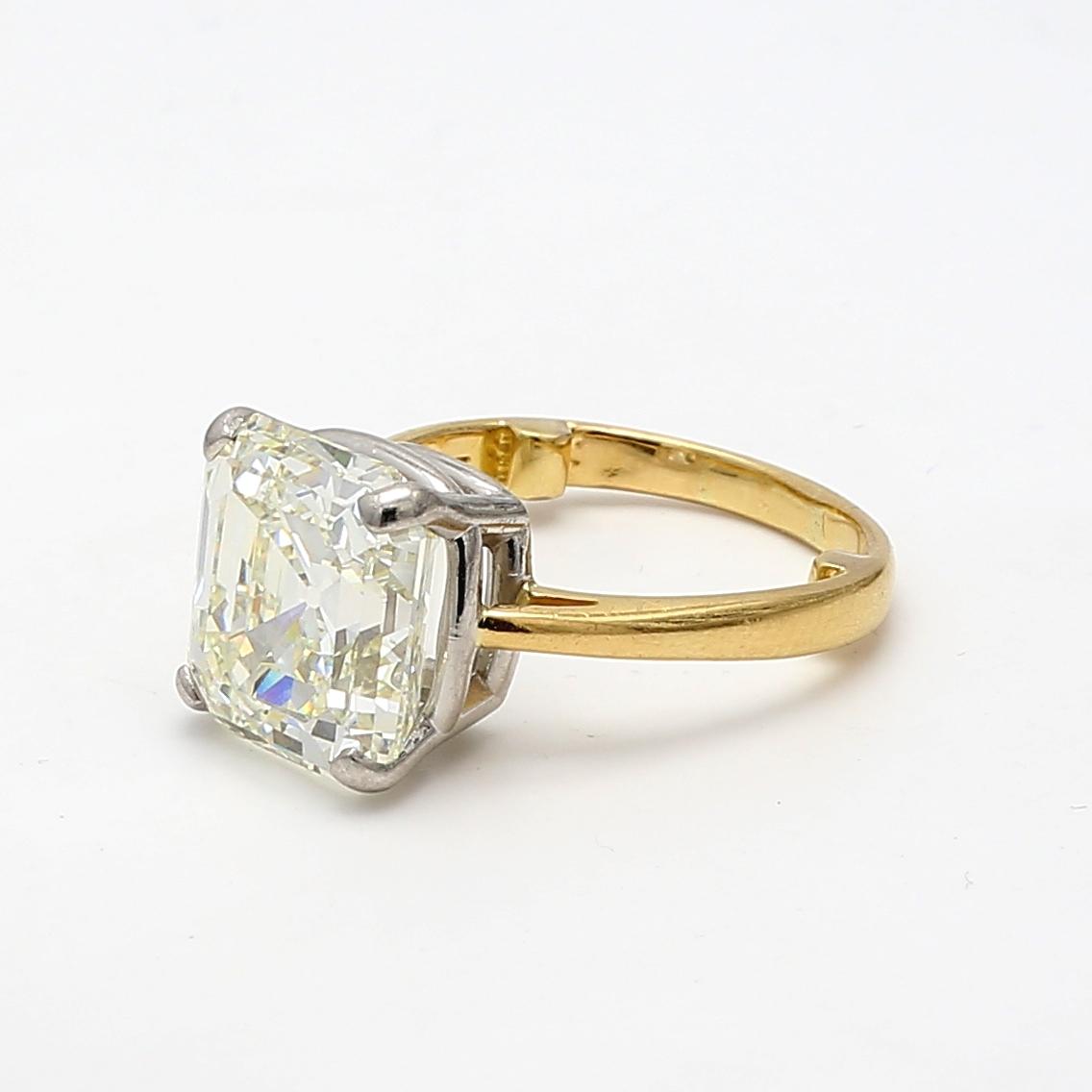18K YG/Plat Wedding Ring with 10.42 Carat Asscher Cut Diamonds Size 7 L VS1 GIA