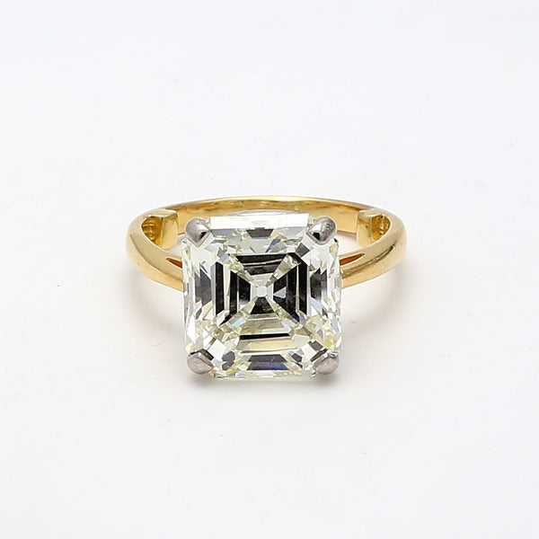 10.42 Carat Asscher Cut L VS1 Diamond 18K YG and Platinum Wedding Ring