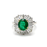 2.00 Carat Tapered Baguette Diamond 1.93 Carat  Emerald Platinum Ballerina Ring
