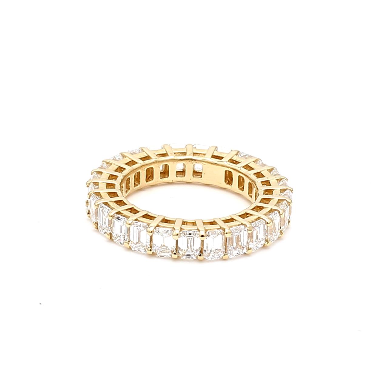 5.00ct Emerald Cut G/VS1 Diamond 18K Yellow Gold Eternity Band Ring Size 7