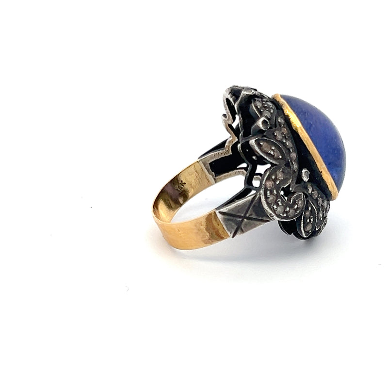 17.00 Carat Sapphire 0.25 Carat Diamond 18K Yellow Gold/Silver Gems Stone Ring